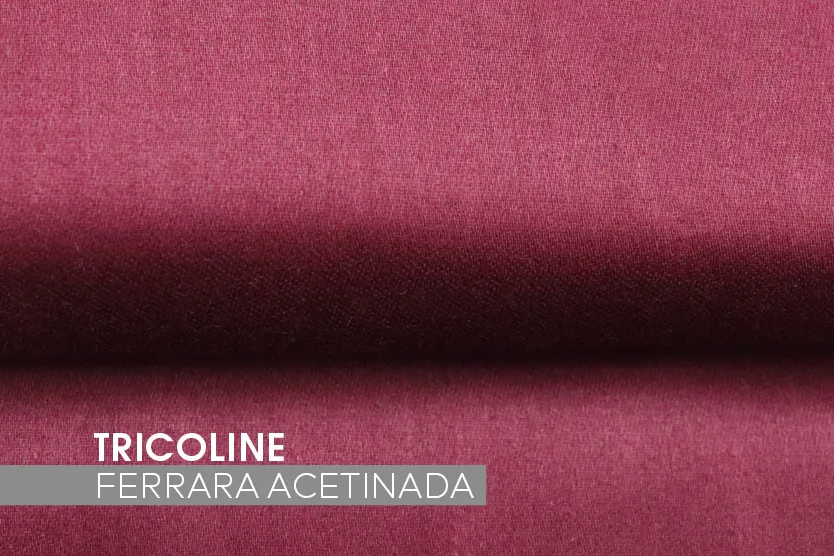Tecido Tricoline Ferrara Acetinada na cor bordô, com leve brilho e toque suave, ideal para camisas e moda refinada.