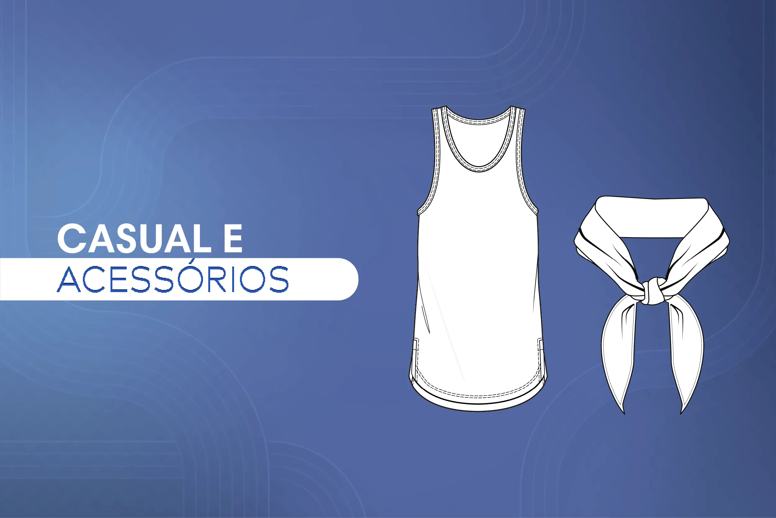 Ilustração de regata casual e lenço acessório, representando moda casual com tecidos leves e versáteis como a helanca