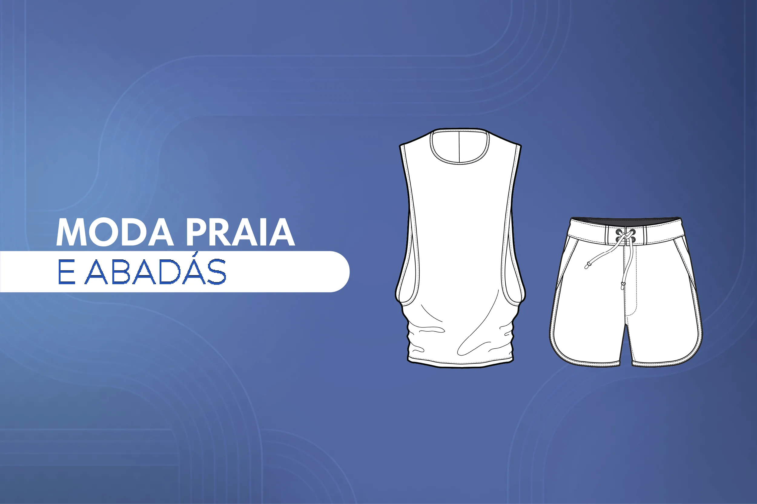Ilustração de regata e bermuda, representando peças típicas da moda praia e abadás produzidas com tecido helanca