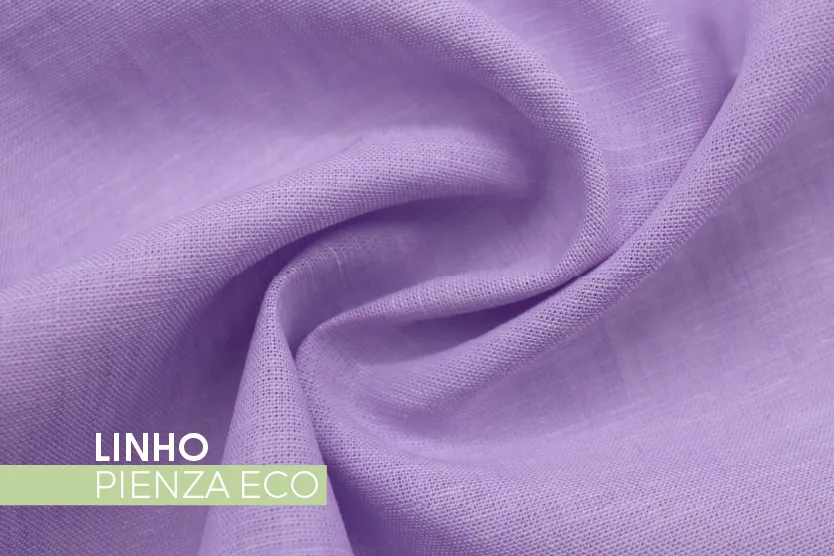 Linho Pienza Eco lilás com toque natural, ideal para peças leves, sofisticadas e sustentáveis.