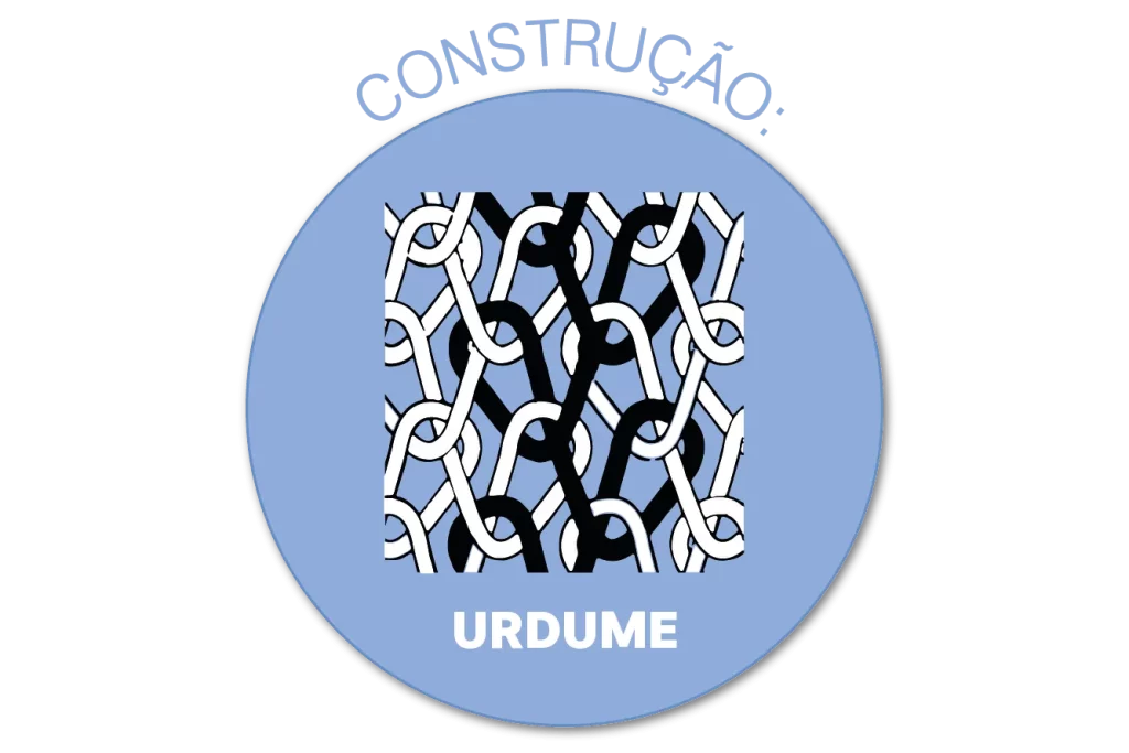 Representação visual da construção de malha em urdume, com laçadas formadas na direção vertical