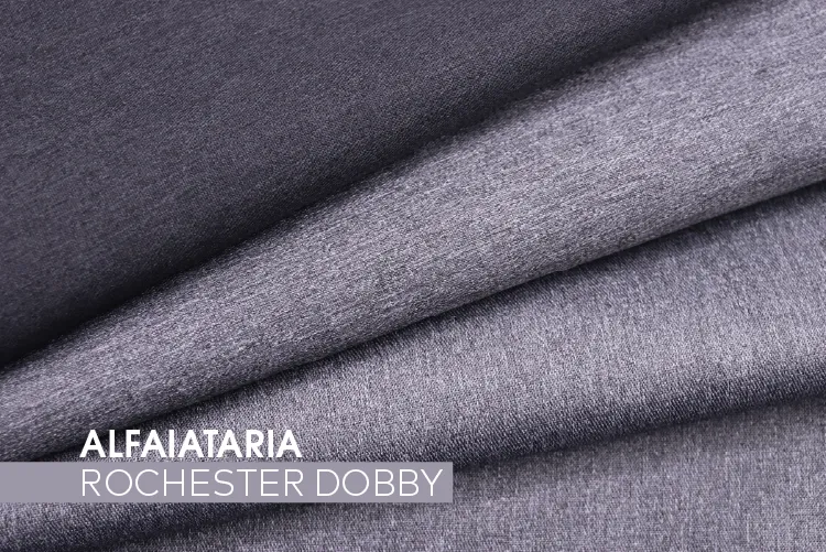 Tecido de alfaiataria Rochester Dobby em tons de cinza, com leve textura e caimento estruturado