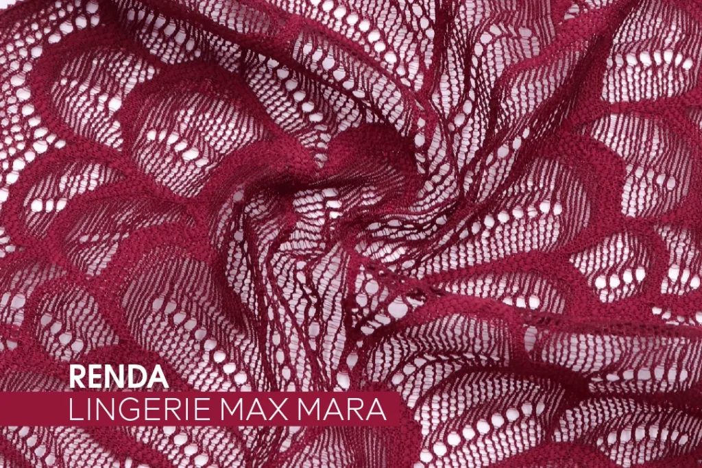Tecido Renda Lingerie Max Mara na cor vinho, com desenho floral vazado e acabamento delicado