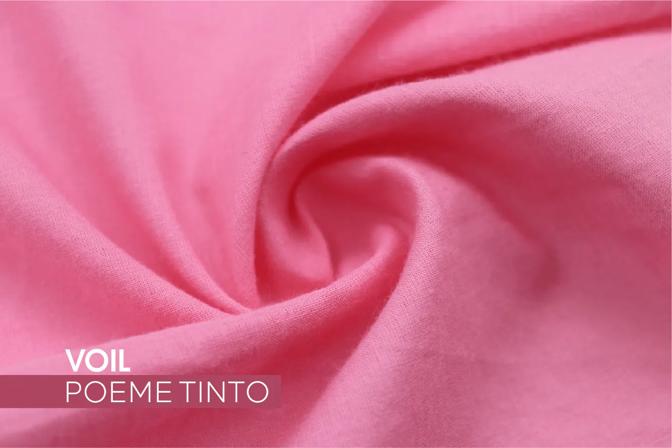 Tecido Voil Poeme Tinto rosa, com leve transparência e caimento suave, ideal para moda feminina delicada