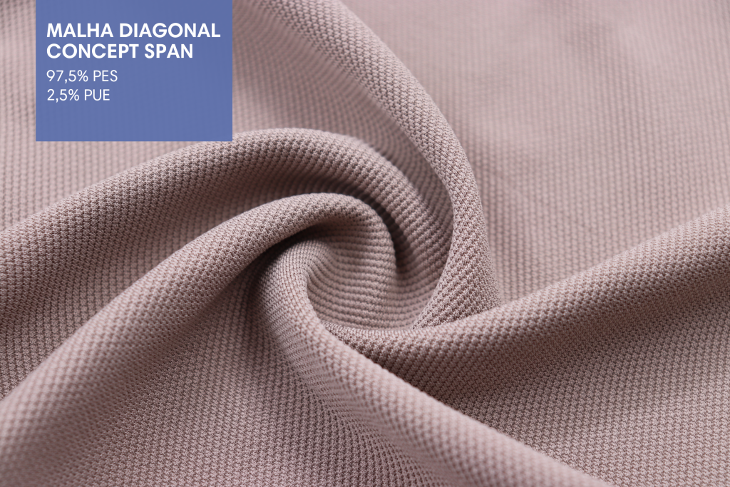 Malha Diagonal Concept Span da MN Tecidos em tom neutro, com elasticidade e caimento fluido