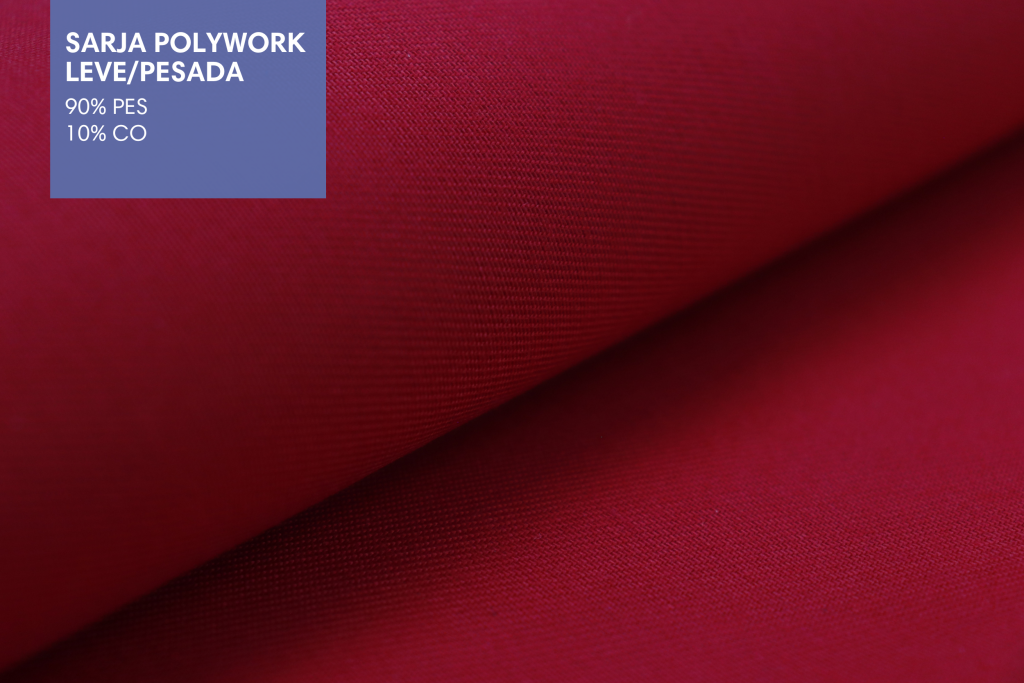 Tecido Sarja Polywork da MN Tecidos em tom vermelho, ideal para uniformes