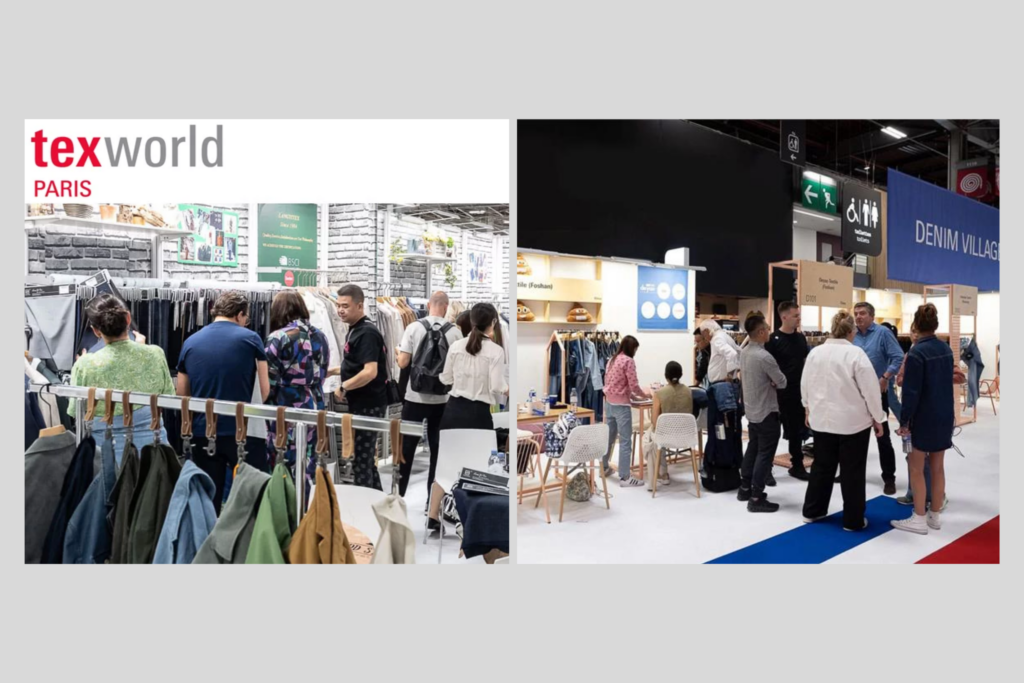 BLOG ambiente da Texworld Paris com expositores de tecidos e foco em denim para o verão 2027 — MN Tecidos