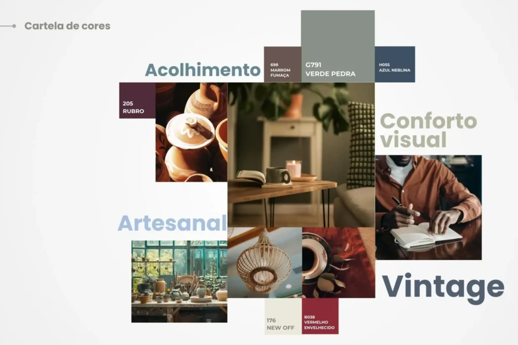 Mindboard Mindboard de cartela de cores com tons terrosos, verdes suaves e azuis acinzentados